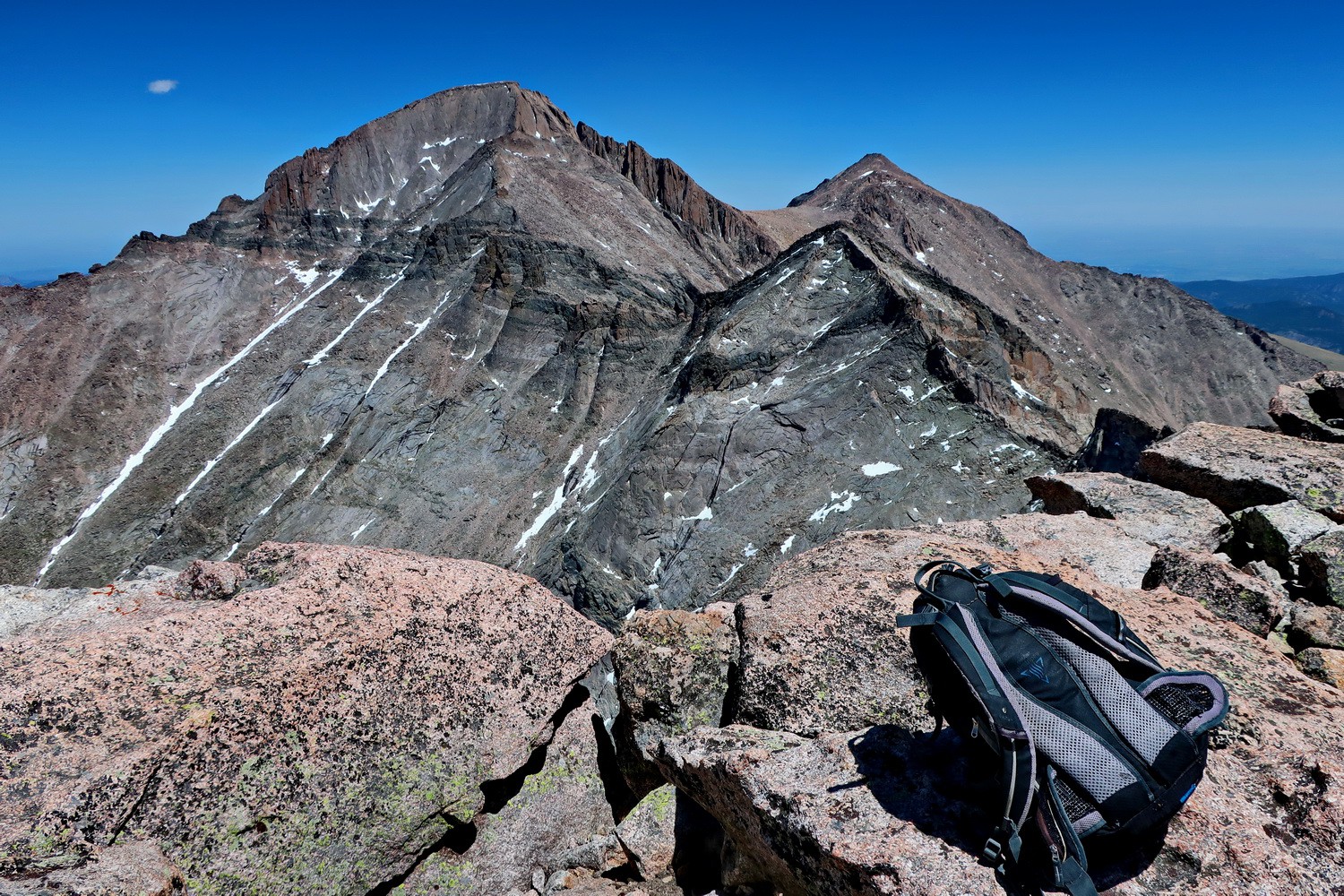 Longs Peak and Mount Meeker seen from the summit of Chief's Head Peak (4133 meters sea-level)